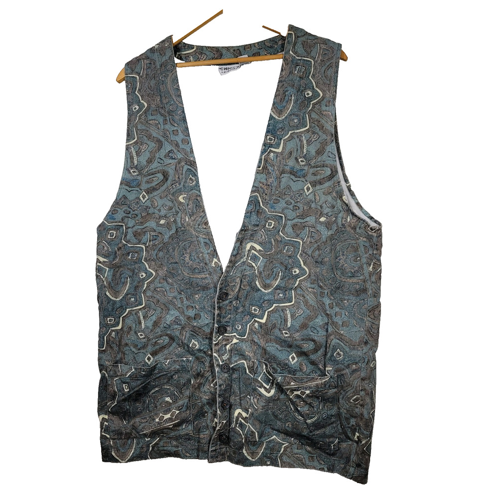 Vintage Chicos Vest Womens Shirt Sz 2 Large Green Cottagecore Button Up Aztec - Picture 1 of 11